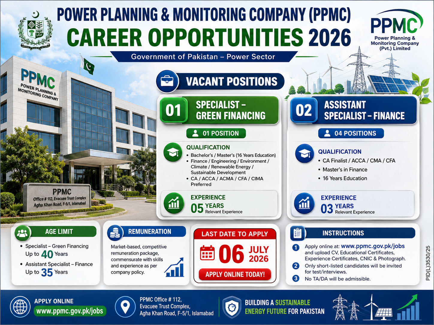 Power Planning & Monitoring Company PPMC Specialist Green Financing Assistant Specialist Finance Jobs Islamabad - Islamabad