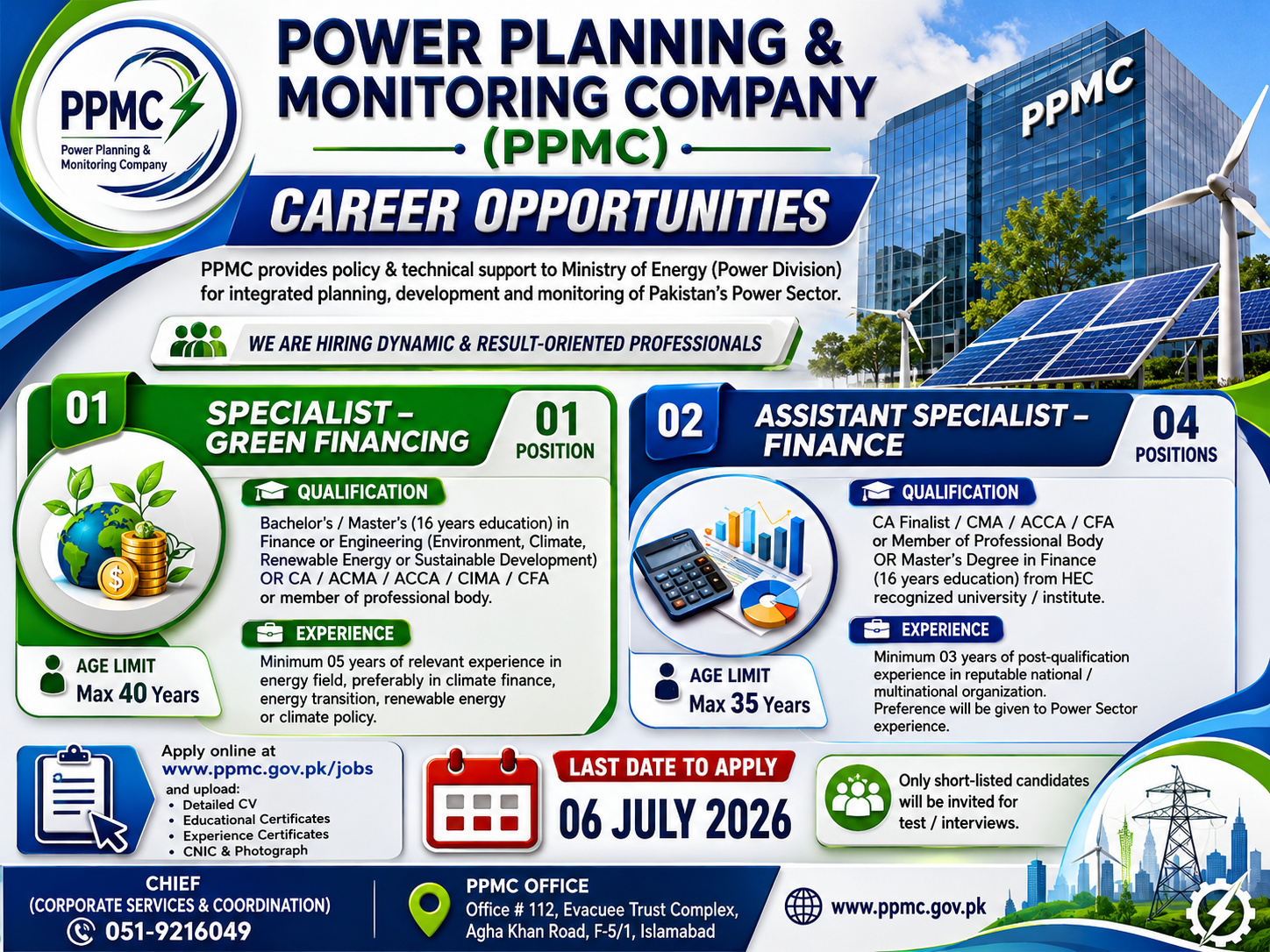 Power Planning & Monitoring Company PPMC Specialist Green Financing Assistant Specialist Finance Jobs Islamabad - Islamabad