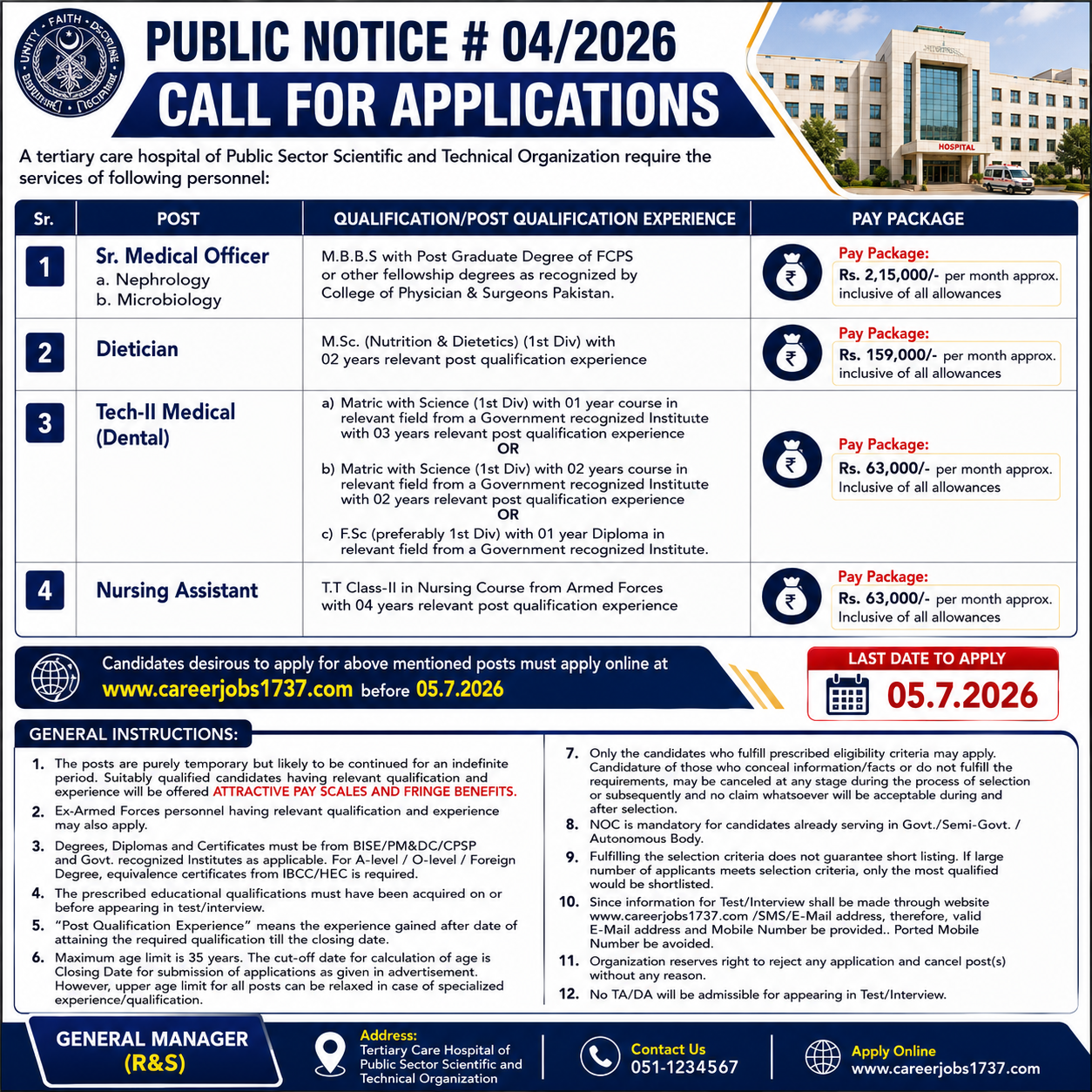 Senior Medical Officer and Medical Technical Staff Public Sector Scientific and Technical Organization Islamabad - Islamabad