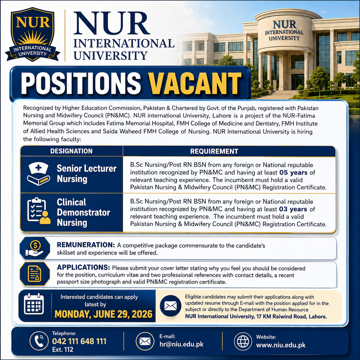 Senior Lecturer and Clinical Demonstrator Nursing NUR International University Lahore - Lahore