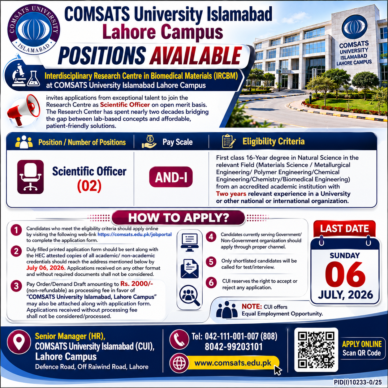 Scientific Officer OG I COMSATS University Islamabad Lahore Campus - Lahore
