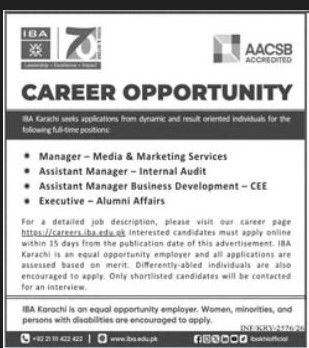 Management and Executive Positions IBA Karachi Karachi - Karachi