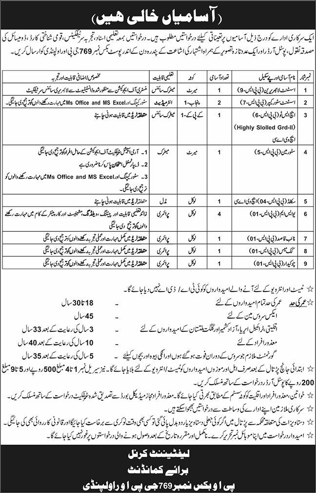 Assistant Librarian Assistant Storekeeper HS II Senior Man and Technical Staff Public Notice Rawalpindi - Rawalpindi