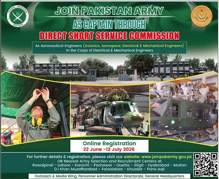 Join Pakistan Army As Captain Through Direct Short Service Commission Avionics Aerospace Electrical Mechanical Engineers - Rawalpindi