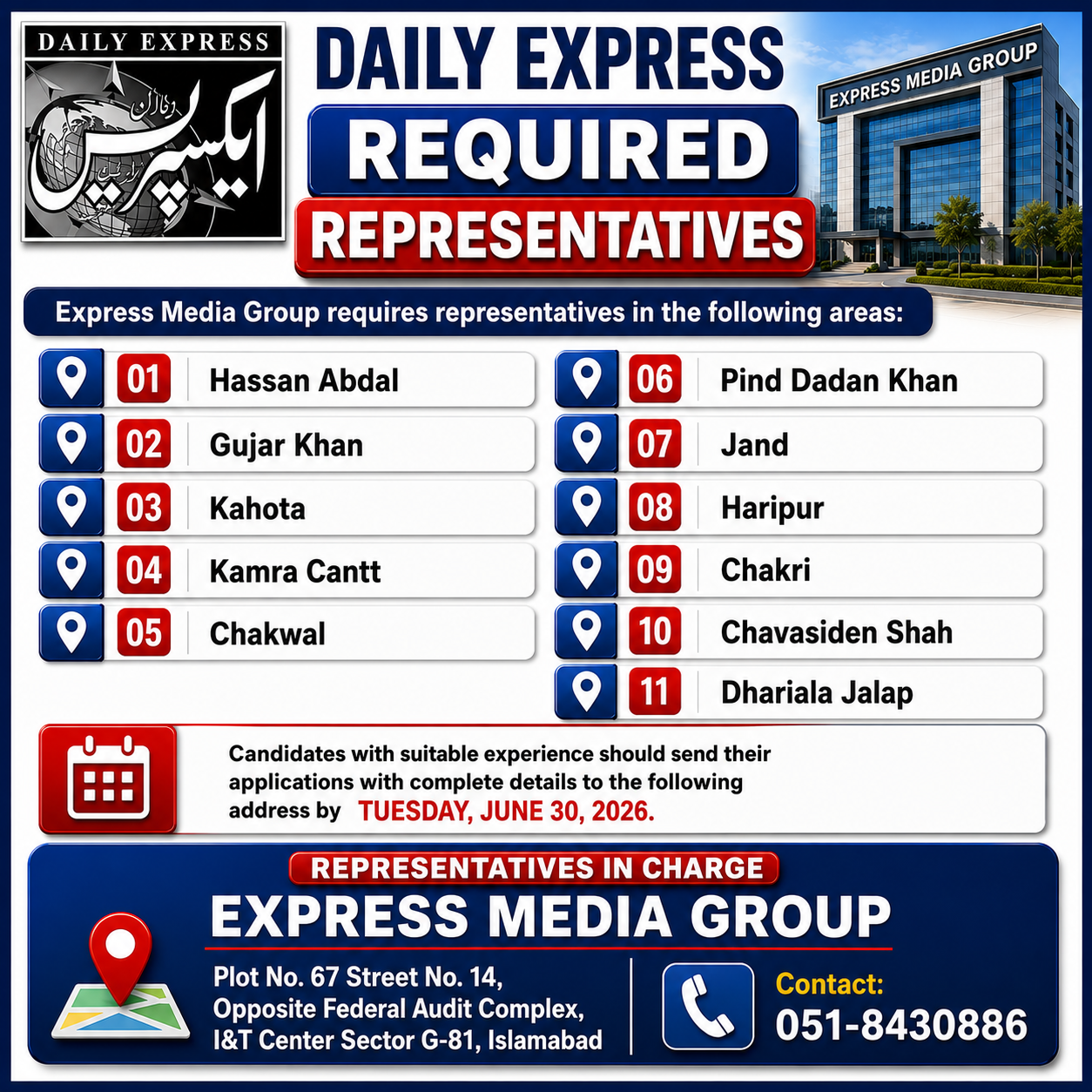 Media Representatives Express Media Group Multiple Cities - Islamabad