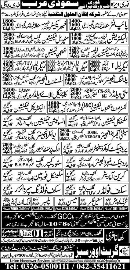 Pipe Fitter Electrician HVAC Technician Riggers Planning Engineer Mechanical Foreman Saudi Arabia - Lahore