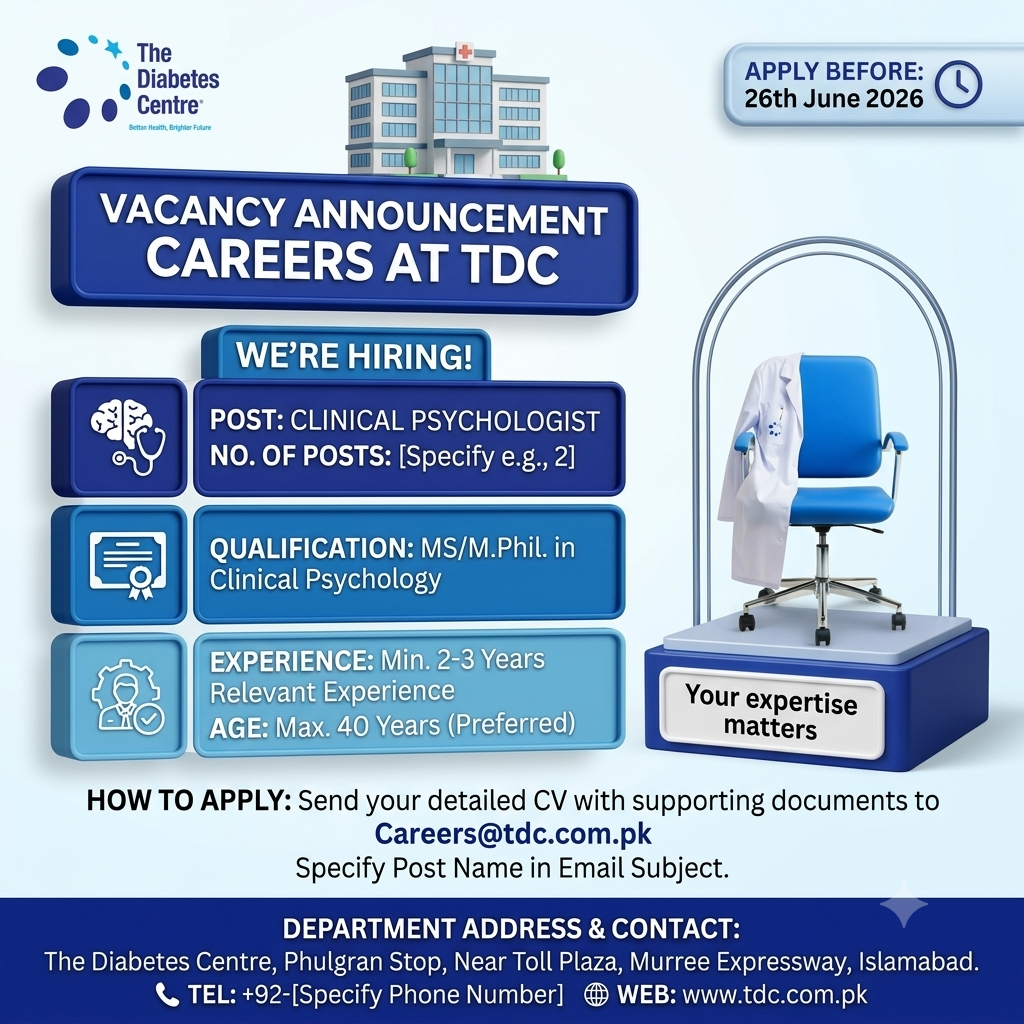 Clinical Psychologist The Diabetes Centre Islamabad - Islamabad