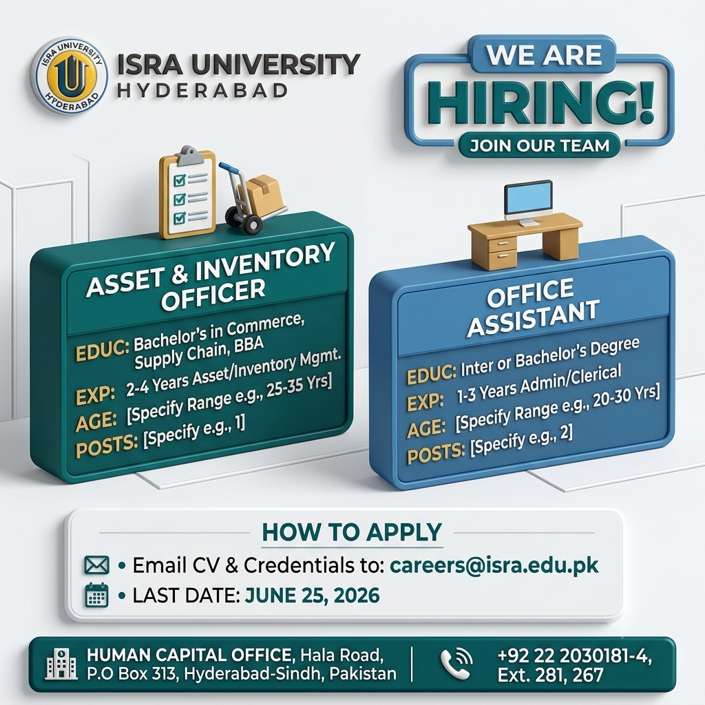 Asset and Inventory Officer Office Assistant Isra University Hyderabad - Hyderabad