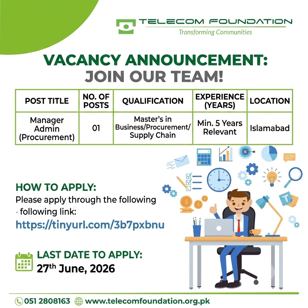 Manager Admin Procurement Telecom Foundation Islamabad - Islamabad
