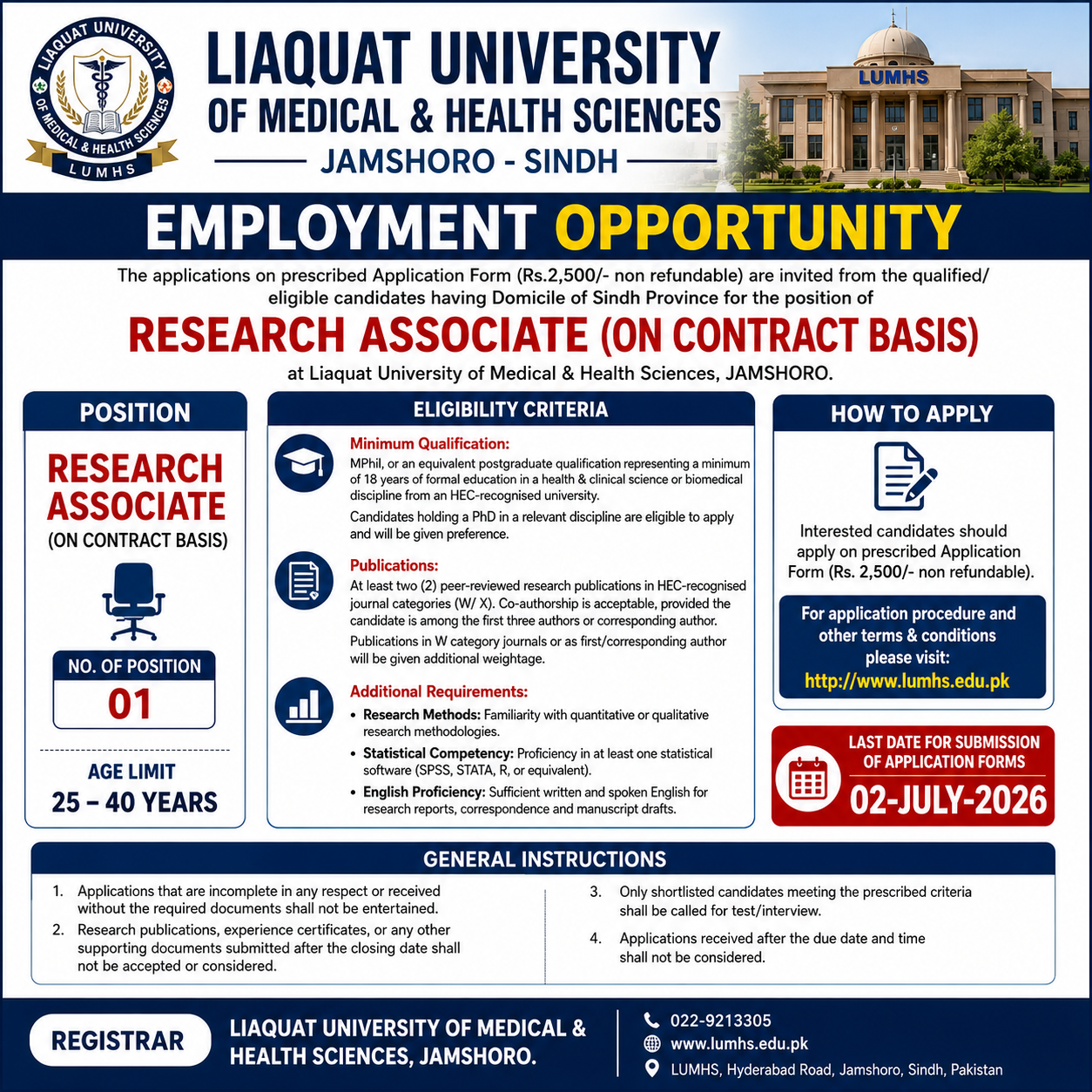 Research Associate Liaquat University of Medical Health Sciences Jamshoro - Jamshoro