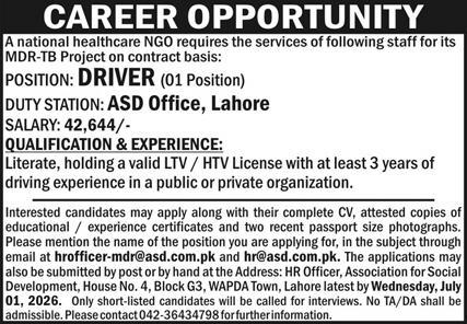 Driver Association for Social Development ASD NGO Lahore - Lahore