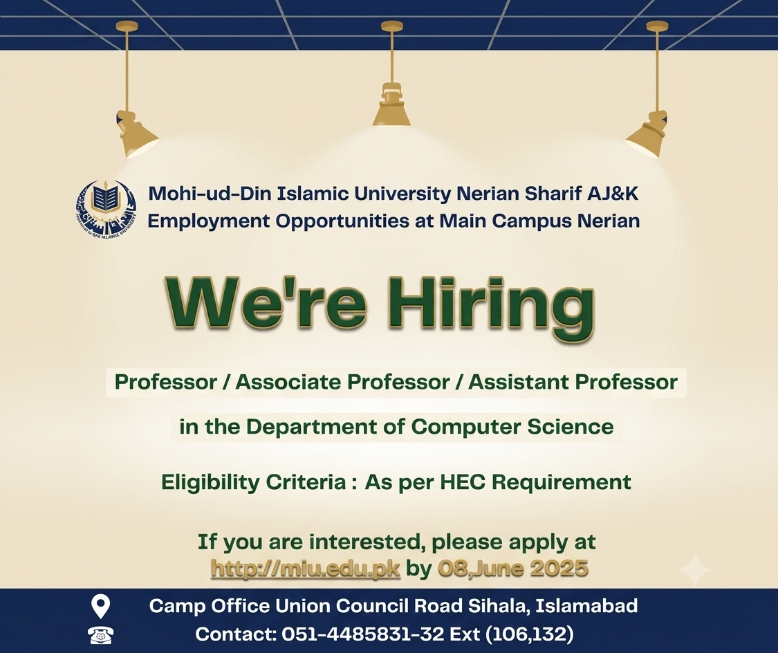 Professor Associate Professor Assistant Professor Department of Computer Science Mohi-ud-Din Islamic University Nerian Sharif - Islamabad