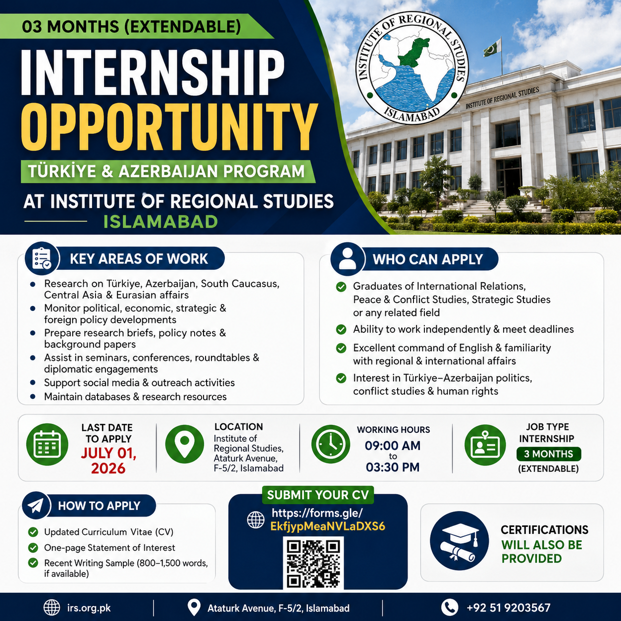 Internship Opportunity Turkiye and Azerbaijan Program Institute of Regional Studies Islamabad - Islamabad