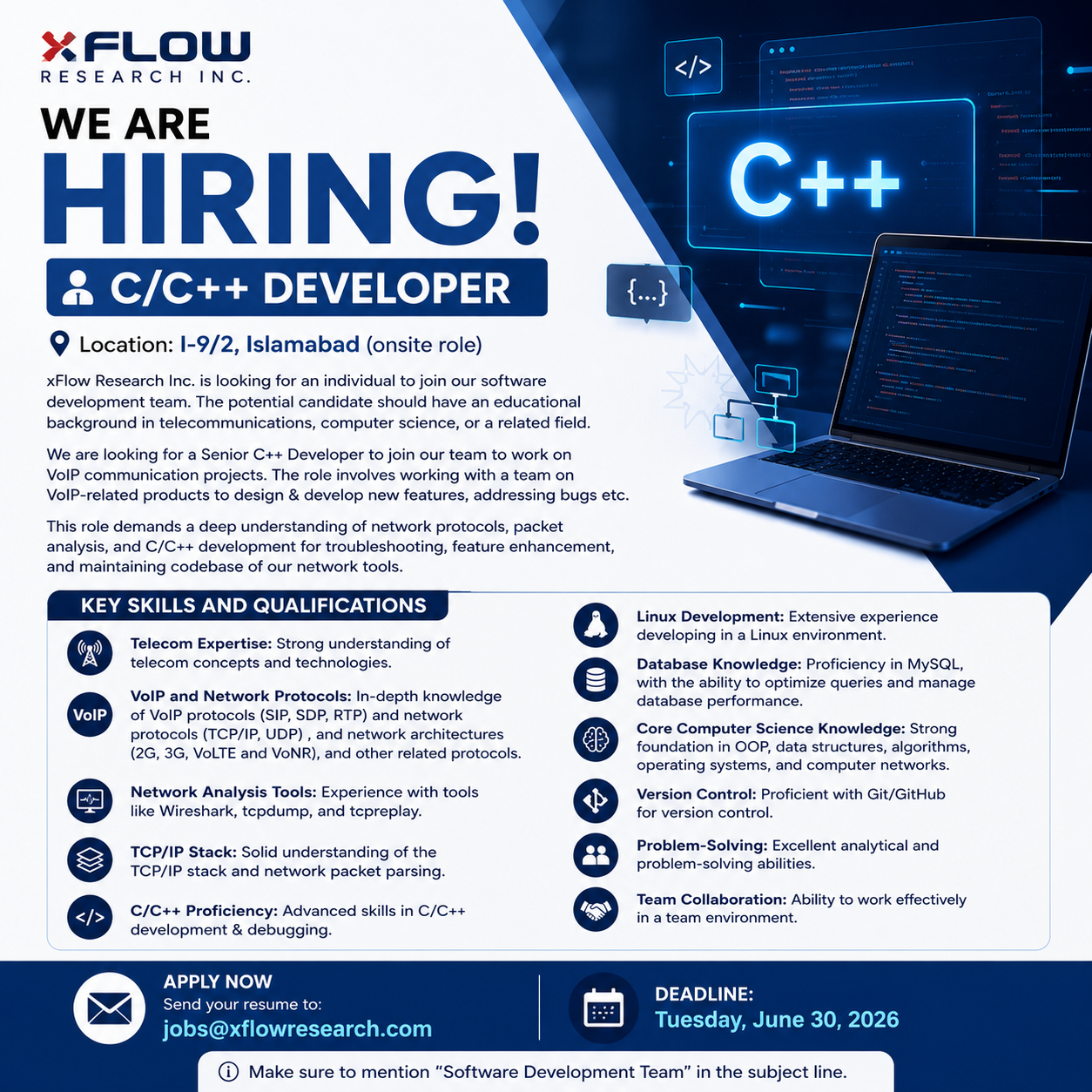 C C++ Developer xFlow Research Inc - Islamabad