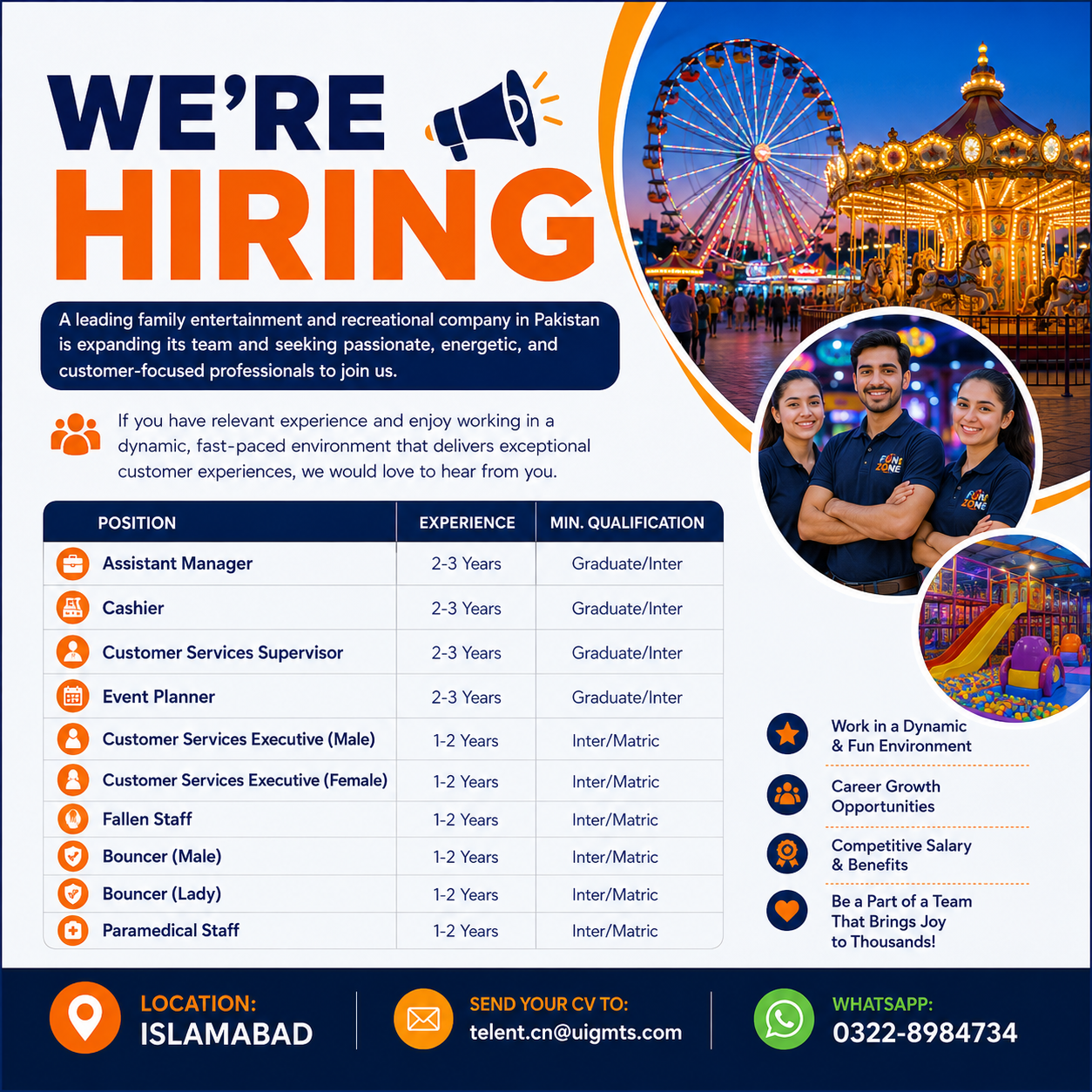 Management & Customer Services Staff Family Entertainment Company - Islamabad