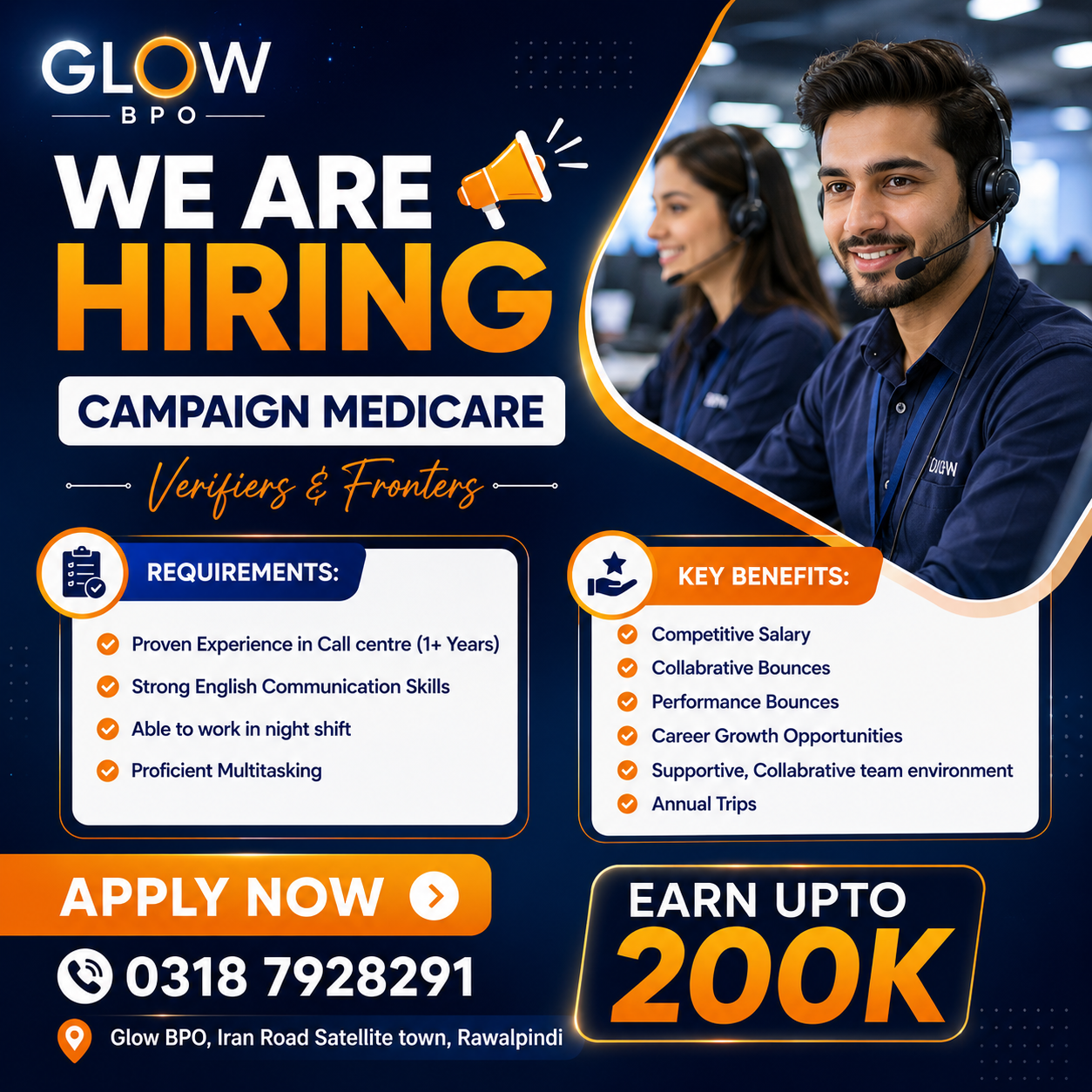 Campaign Medicare Verifiers Fronters Glow BPO - Rawalpindi