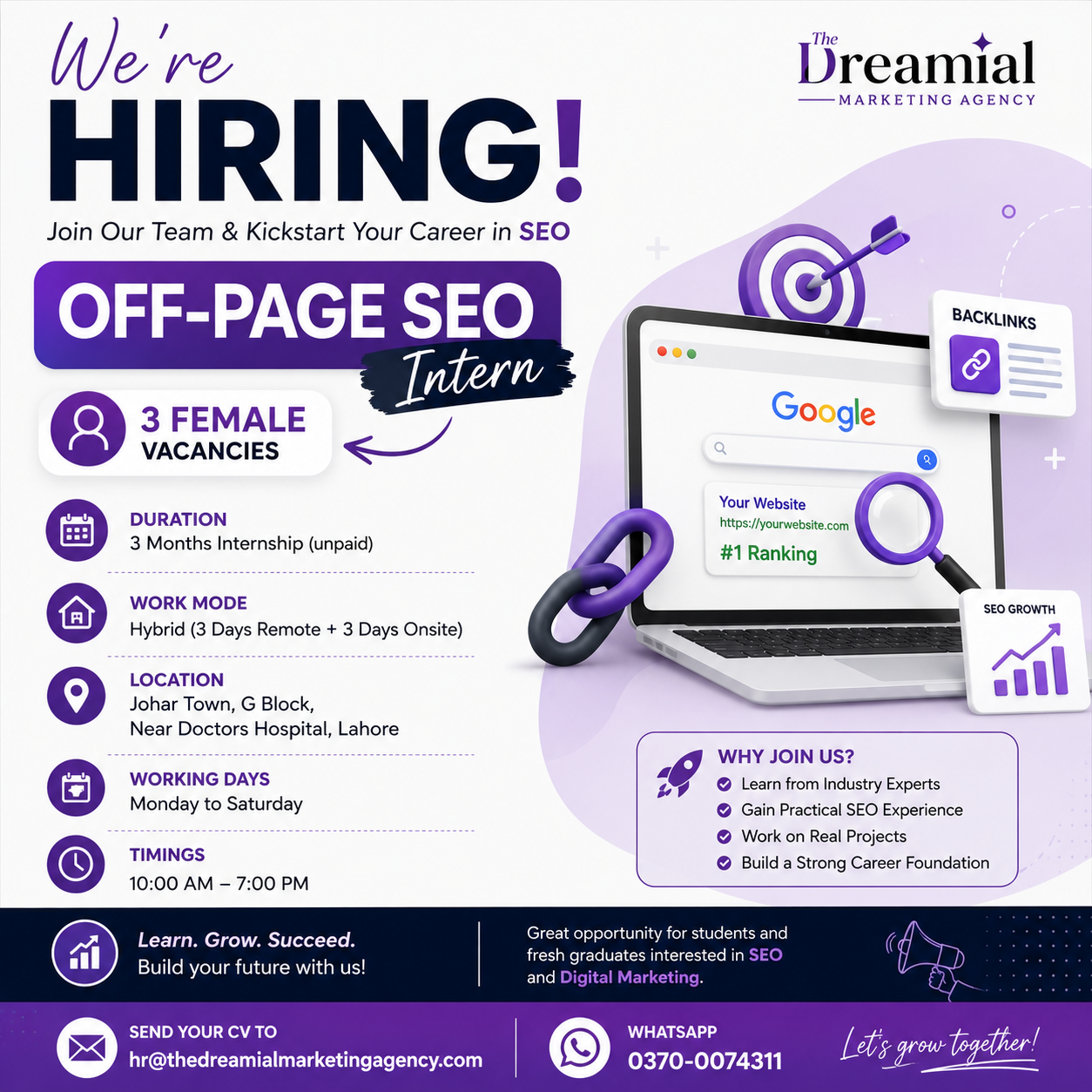 Off Page SEO Intern The Dreamial Marketing Agency - Lahore