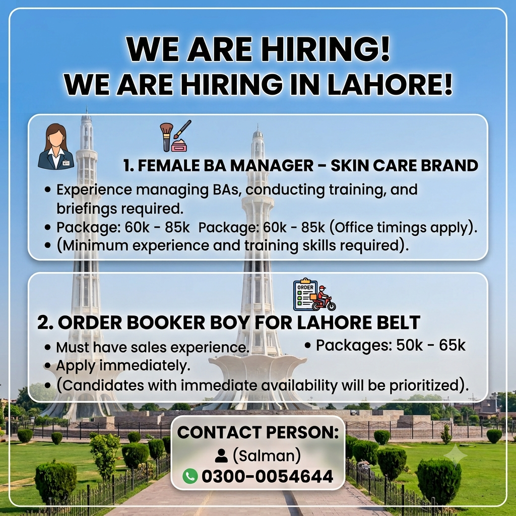 Female BA Manager Skin Care Brand - Lahore