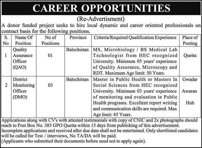 Quality Assurance Officer & District Monitoring Officer - Quetta