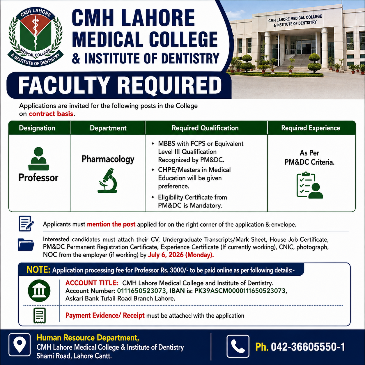 Professor Pharmacology CMH Lahore Medical College - Lahore