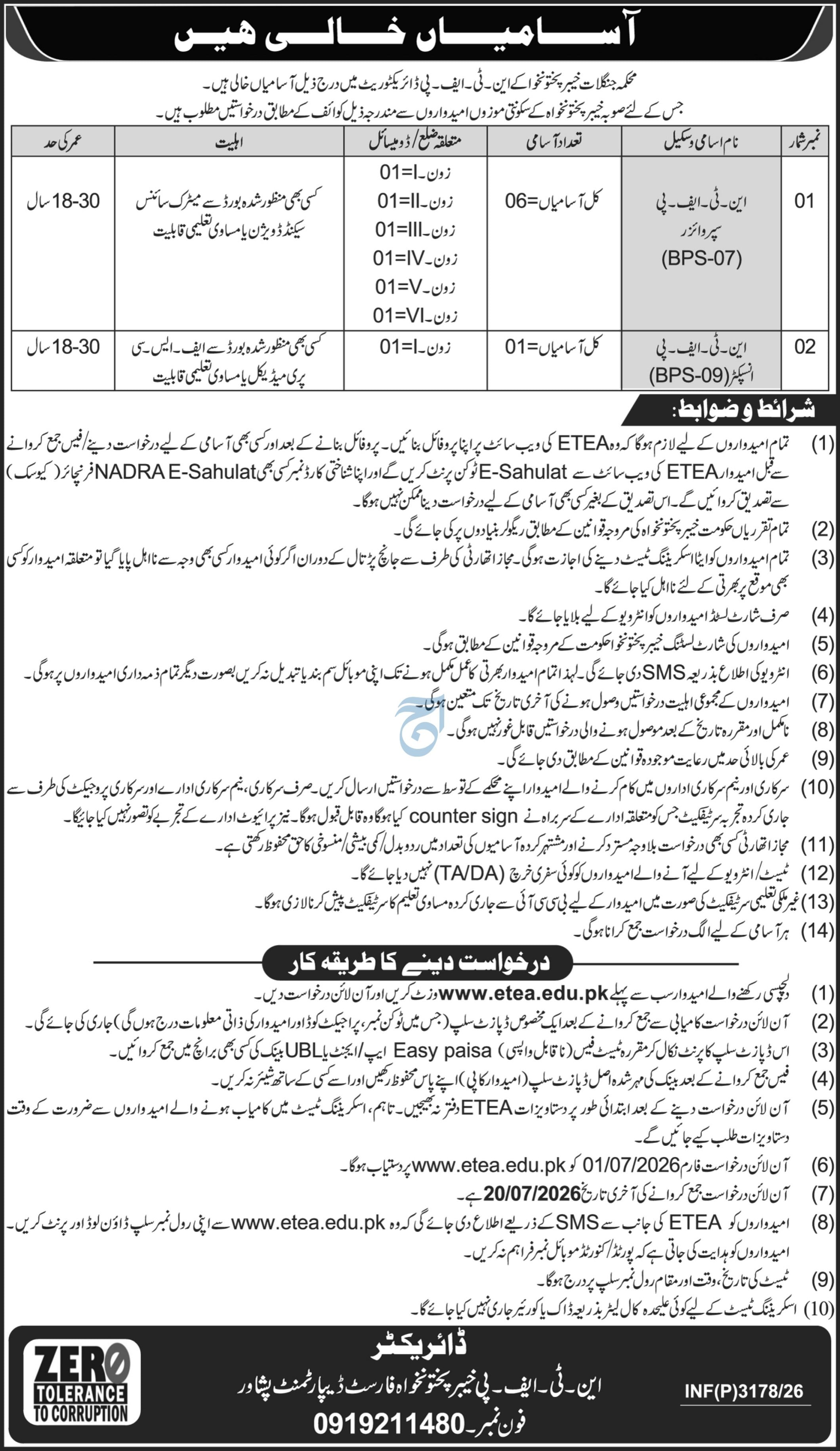 Forestry Department KPK Supervisor & Inspector Vacancies - Peshawar
