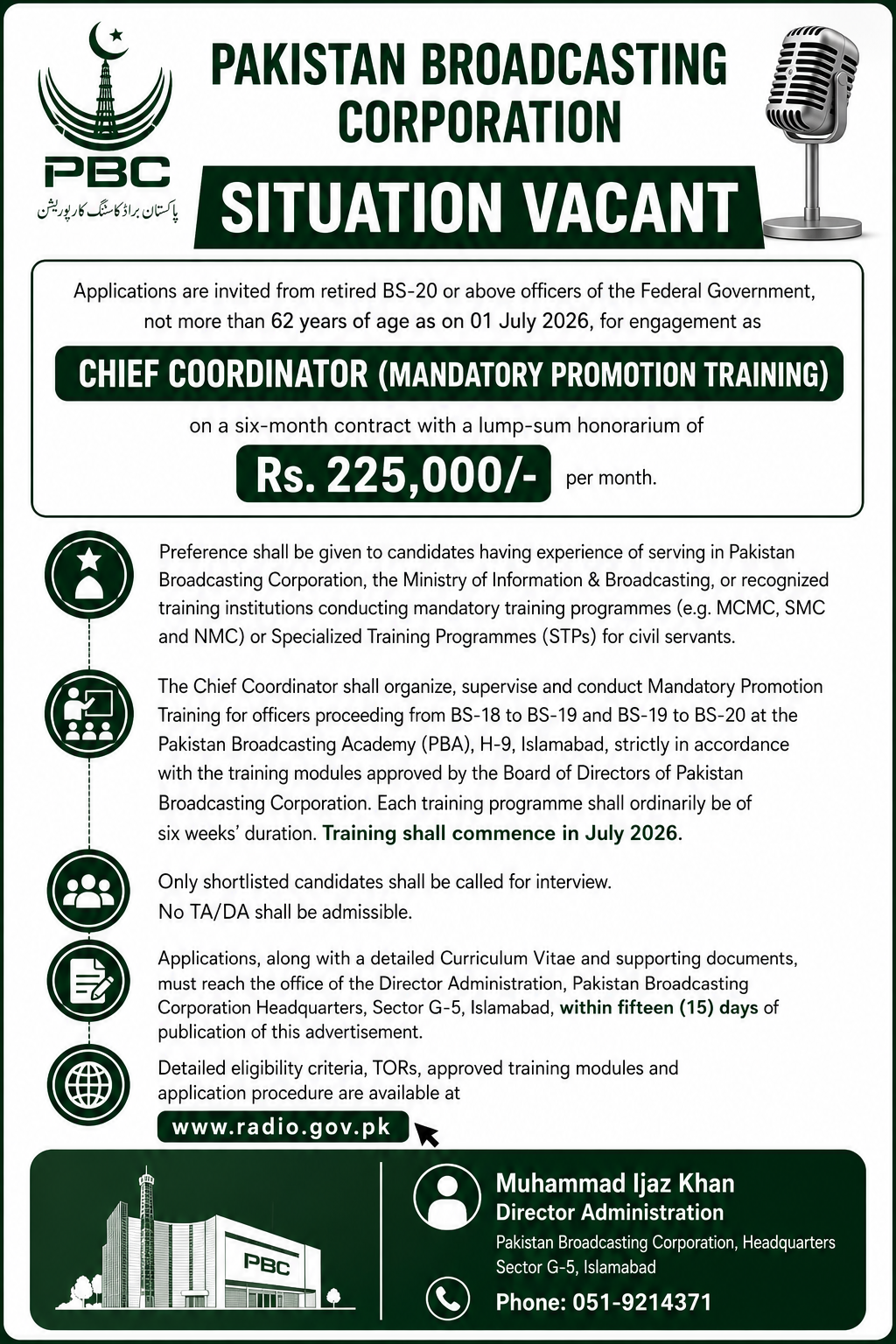 Chief Coordinator Pakistan Broadcasting Corporation - Islamabad