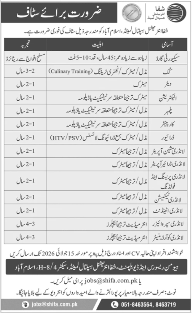 Shifa International Hospital Staff Vacancies - Islamabad