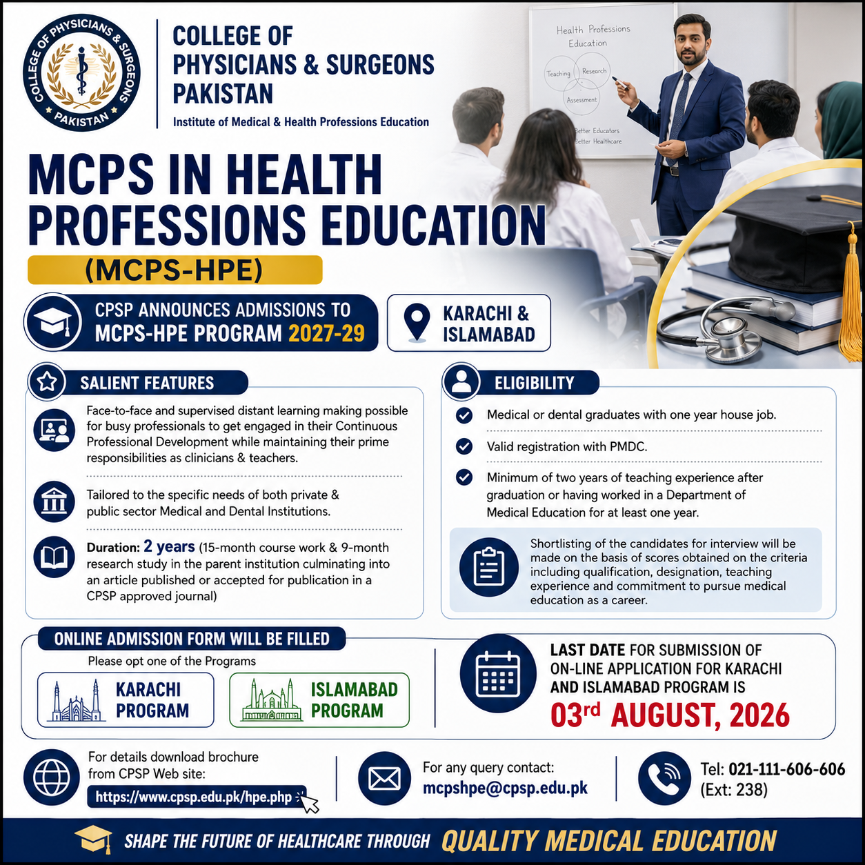 CPSP MCPS In Health Professions Education Admissions - Karachi