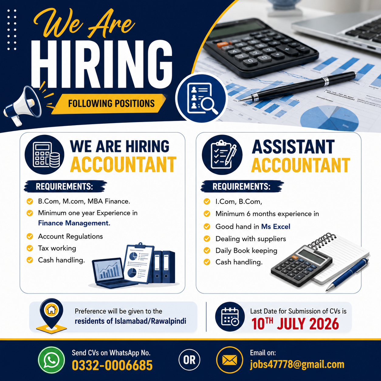 Accountant & Assistant Accountant Vacancies - Islamabad