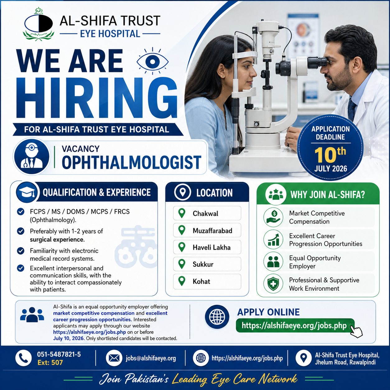 Al-Shifa Trust Eye Hospital Ophthalmologist Hiring - Rawalpindi