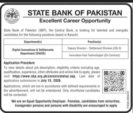Deputy Director Settlement Division and Innovation Hub Technologist State Bank of Pakistan - Karachi