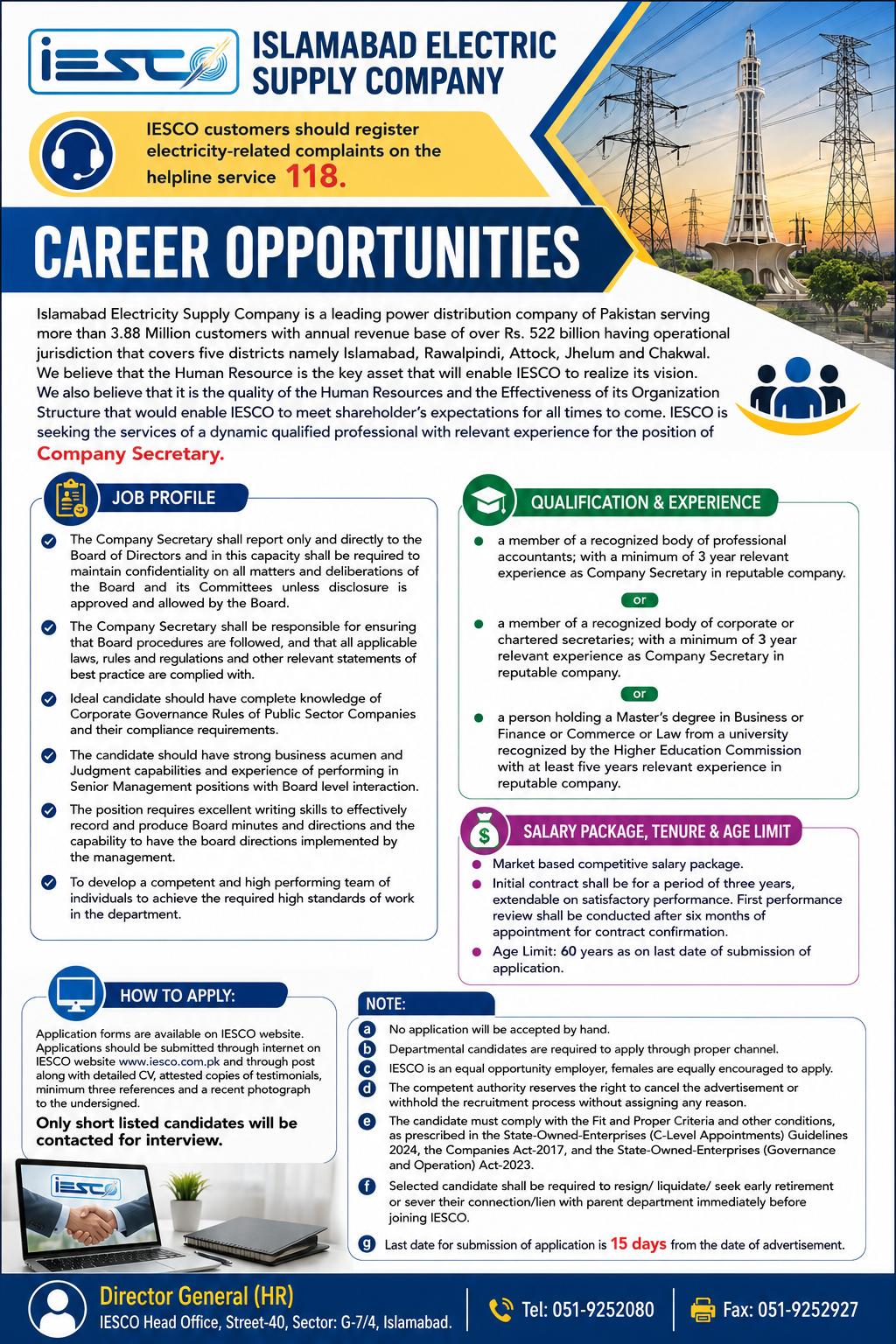 Company Secretary Islamabad Electric Supply Company IESCO - Islamabad