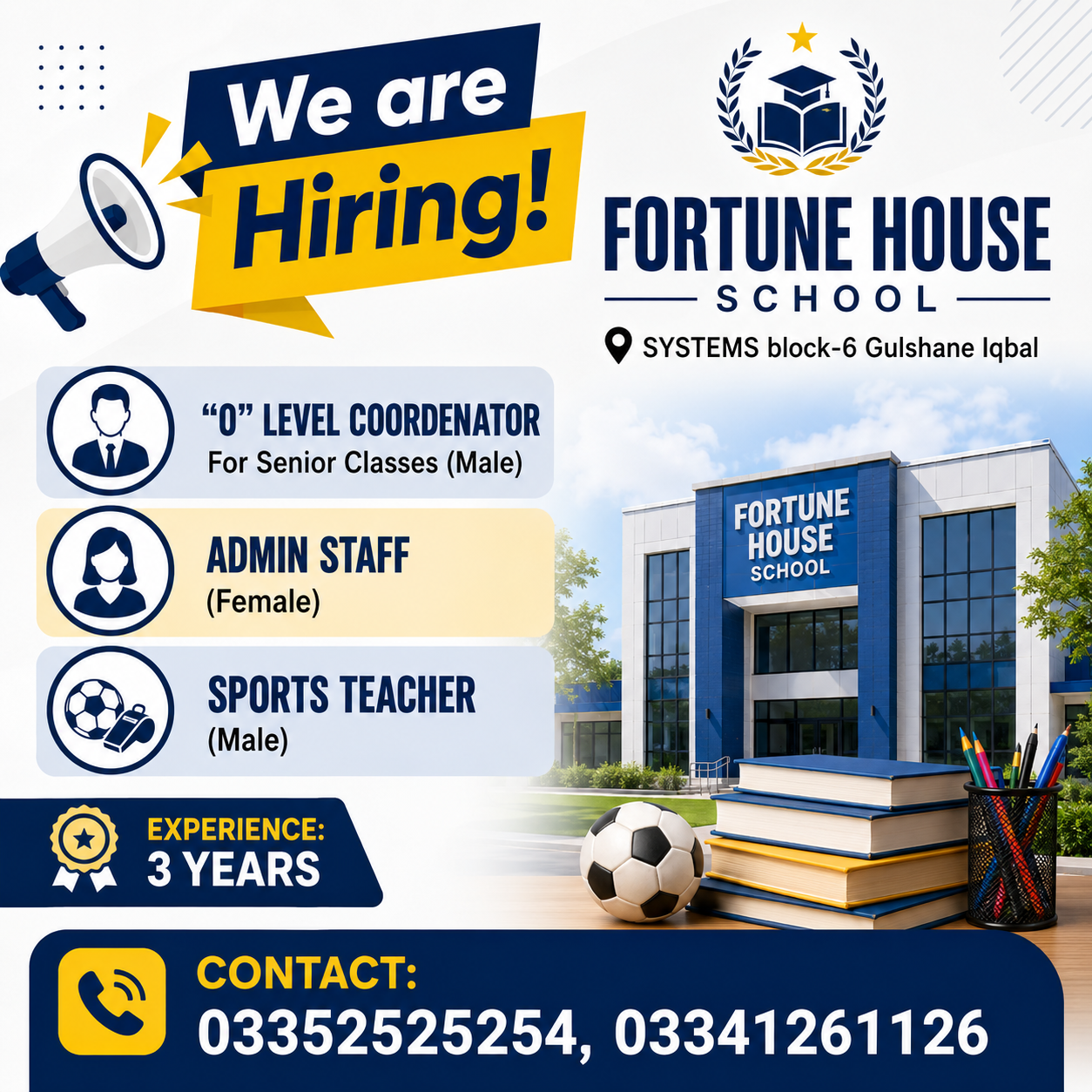 O Level Coordinator Female Admin Staff and Sports Teacher Fortune House School Systems - Karachi