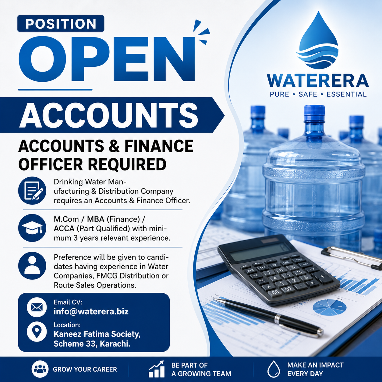 Accounts and Finance Officer Drinking Water Manufacturing and Distribution Company - Karachi