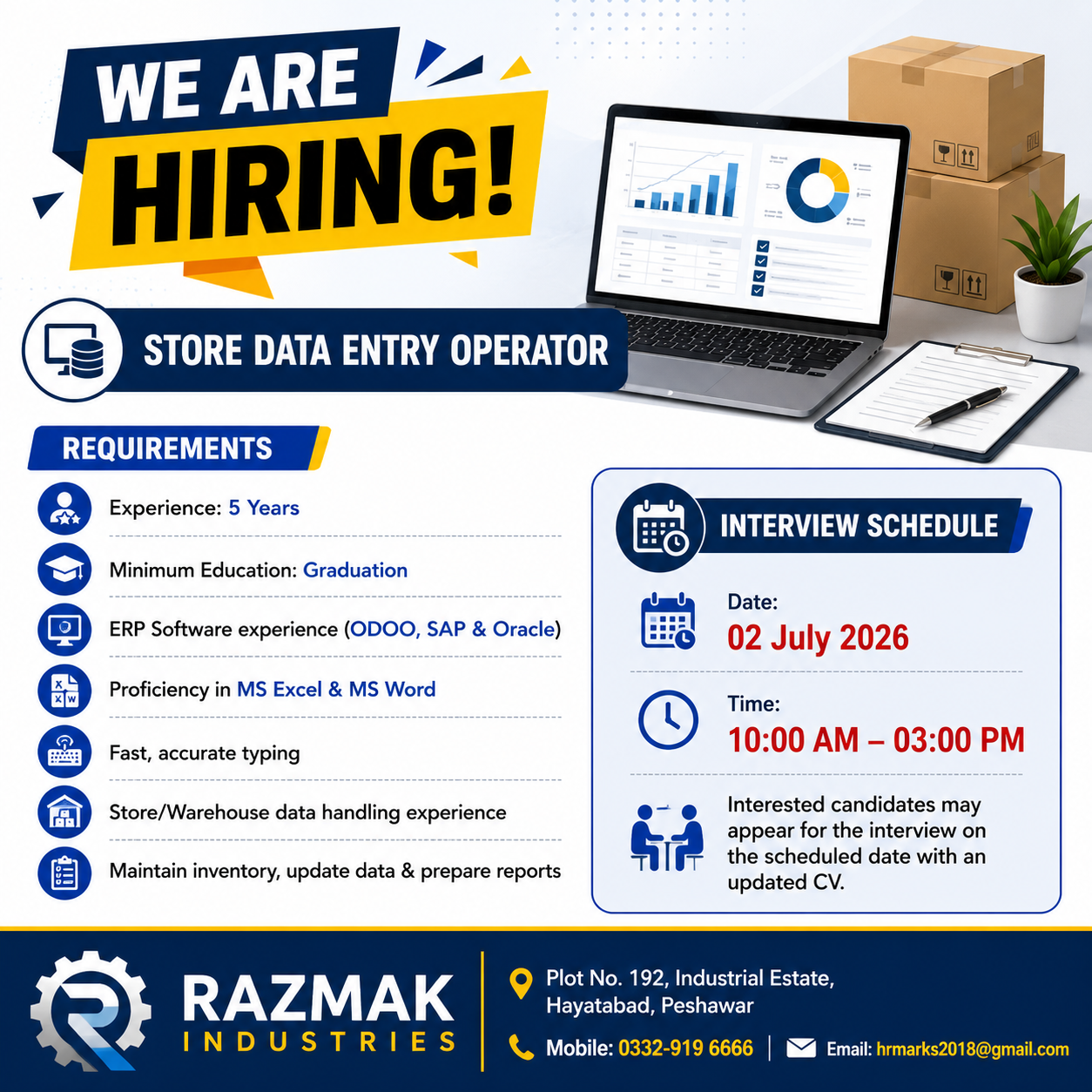 Razmak Industries Store Data Entry Operator Jobs Peshawar - Peshawar