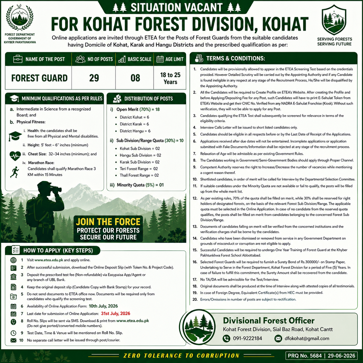 Kohat Forest Division KPK Forest Guard BPS-08 Jobs Kohat Karak Hangu - Kohat