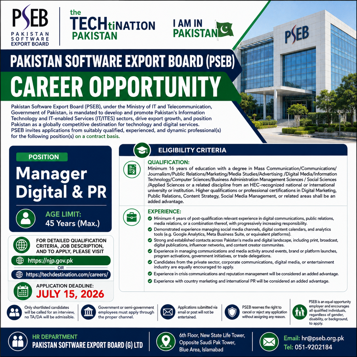 Manager Digital & PR - Islamabad