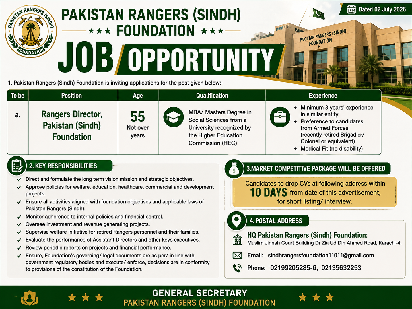 Rangers Director Pakistan Sindh Foundation