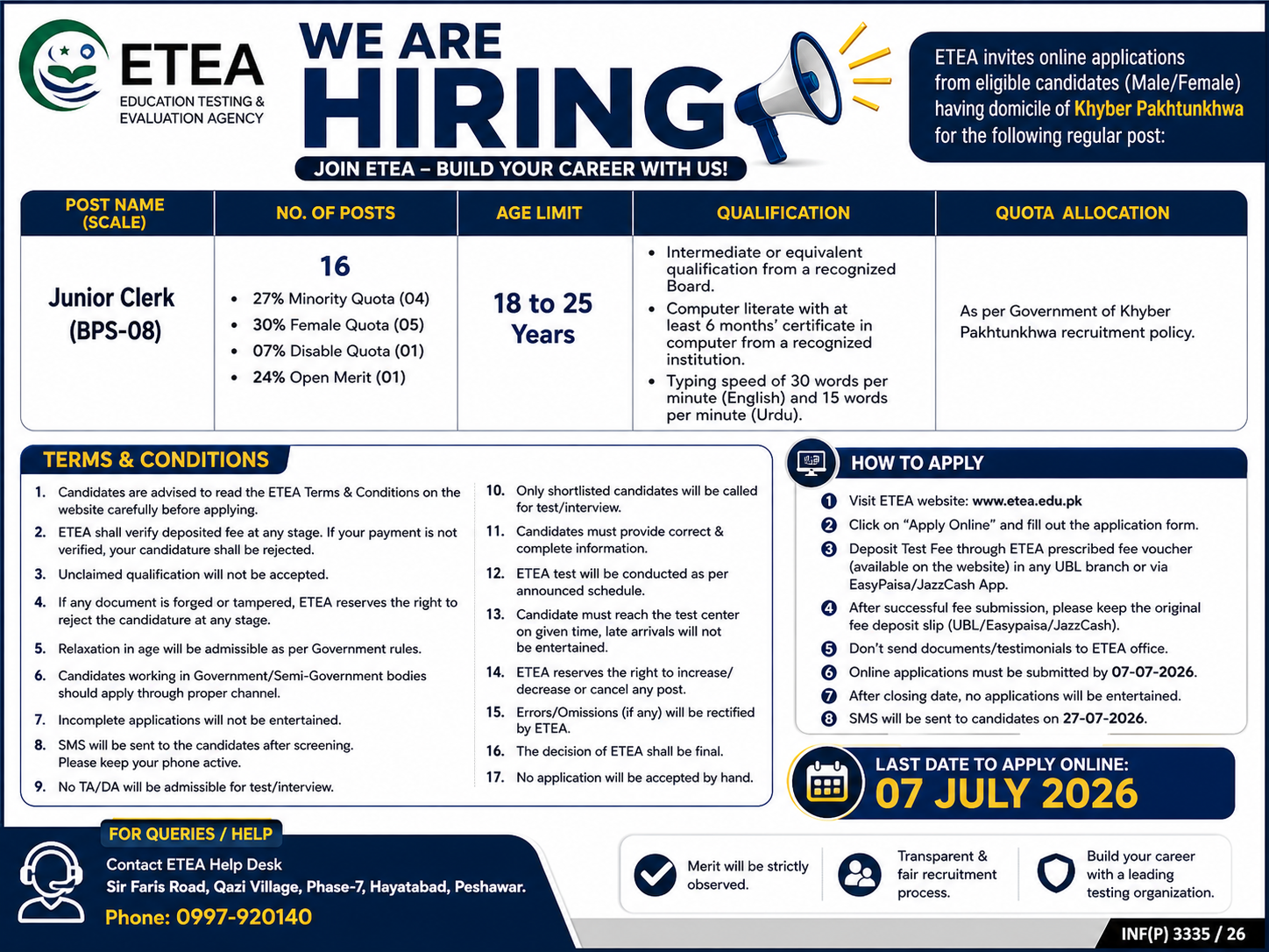 ETEA Junior Clerk BPS-08