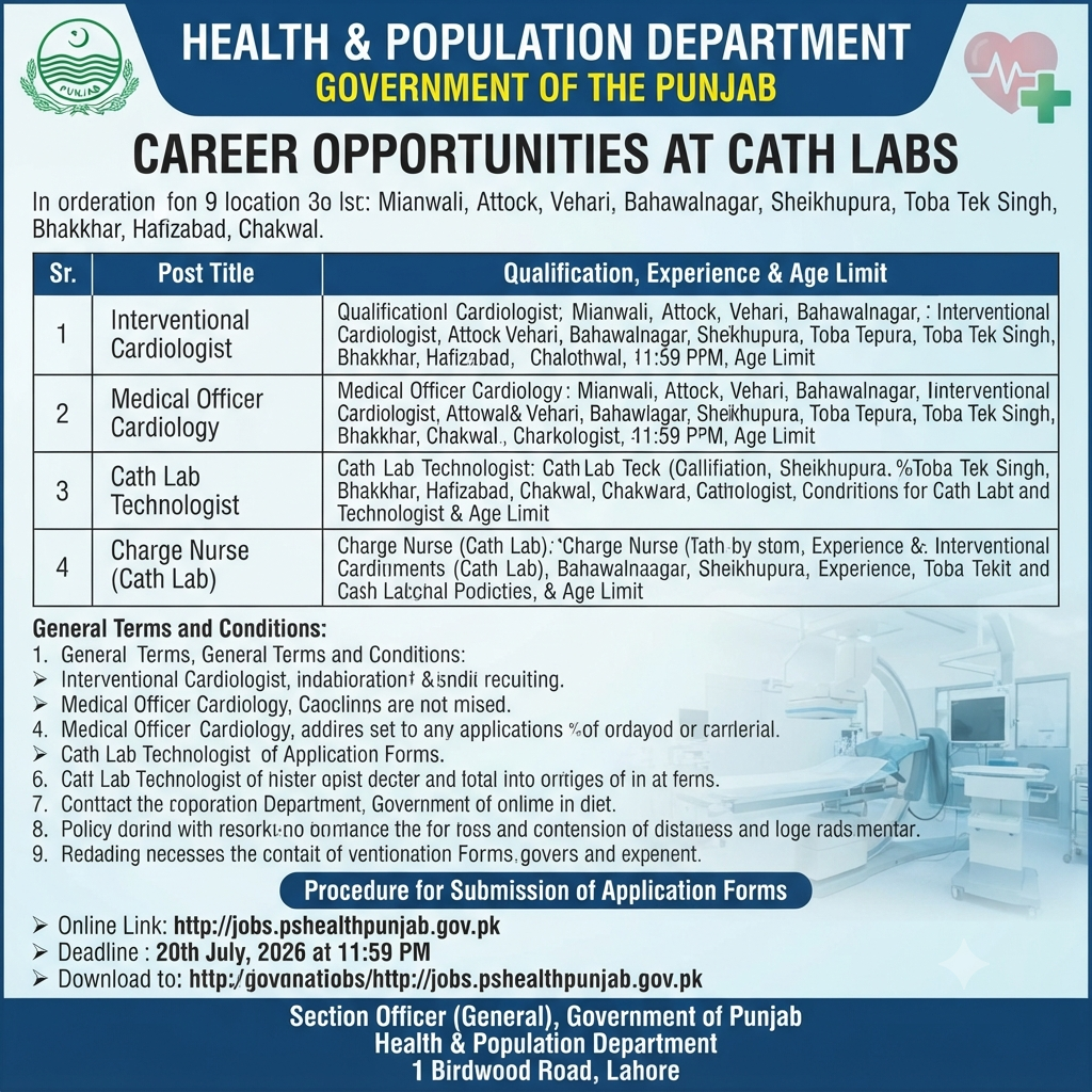 Health Department Punjab Cath Labs Multiple Posts
