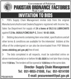 Supply of 24 Items of Oils & Lubricants