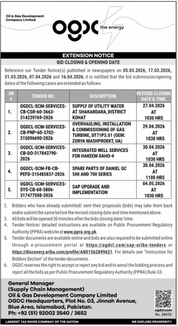 Supply of Utility Water at Shakardara, District Kohat - Oil & Gas Development Company Limited (OGDCL)