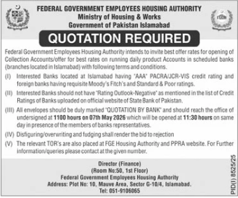Quotation for Opening of Collection Accounts - Federal Government Employees Housing Authority