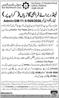 Provision of Rental Vehicles (Vans 4x2) - Sui Northern Gas Pipelines Limited (SNGPL)