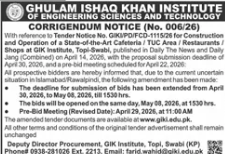 CORRIGENDUM NOTICE (No. 006/26) for Development, Operation and Maintenance of a State-of-Art Cafeteria / TUC Area / Restaurants and Indoor Recreational & Wellness Center at Ghulam Ishaq Khan Institute (GIKI)