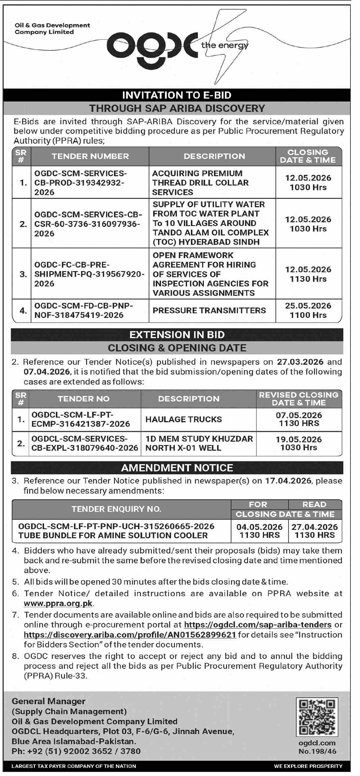 SAP ARIBA DISCOVERY for Services/Material under Competitive Bidding Procedure - Oil & Gas Development Company Limited (OGDCL)
