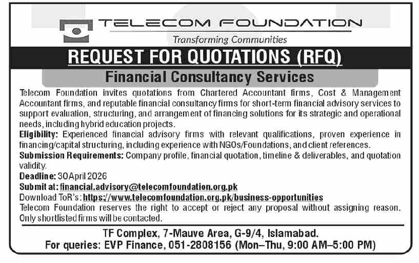 REQUEST FOR QUOTATIONS (RFQ) for Financial Consultancy Services - Telecom Foundation