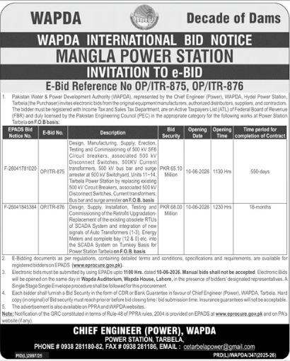 WAPDA INTERNATIONAL BID NOTICE for MANGLA POWER STATION