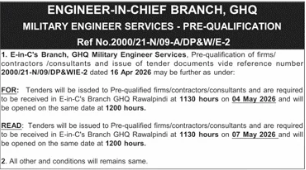 E-in-C's Branch, GHQ Military Engineer Services - Ref No.2000/21-N/00-A/DPR&WE-2 - Engineer-In-Chief Branch, GHQ, Military Engineer Services