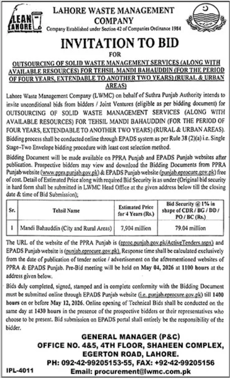 SOLID WASTE MANAGEMENT SERVICES (ALONG WITH AVAILABLE RESOURCES) - LAHORE WASTE MANAGEMENT COMPANY